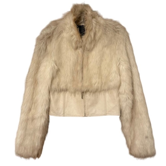 Vintage 2000’s cream faux fur & knit sleeves jacket